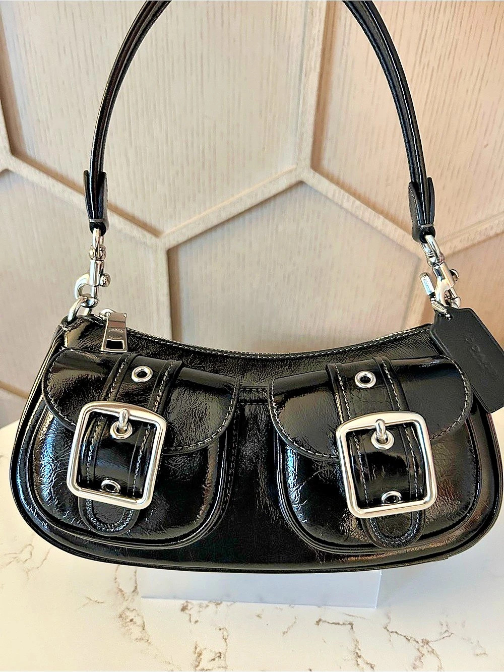 Coach Black Patent Leather Ashton Shoulder Bag